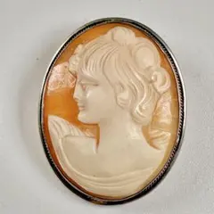 シェルカメオ ブローチ/ペンダントトップ 女性横顔 針折れ ジャンク品