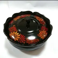 ◆昭和レトロ✨蓋付き菓子器　お花柄　黒色　ブラック 入れ物