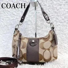 コーチ　2way　ショルダーバッグ　トートバッグ　シグネチャー　チャーム付き