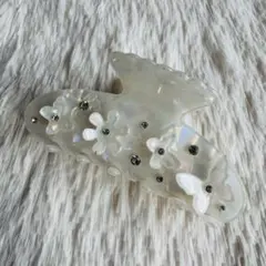 ヘアクリップ バンスクリップ 髪留め ホワイト クリア オーロラ ストーン 上品
