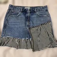 ZARA デニムギンガムフリルミニスカート