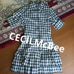 Cecil McBee 半袖ミニワンピ　黒白チェックティアードワンピース