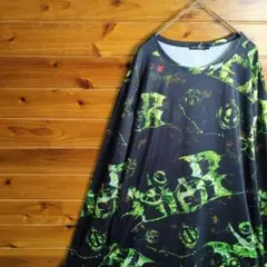 長袖カットソー　長袖Tシャツ　ロンT　オーバーサイズ　黒　緑　フリーサイズ　古着