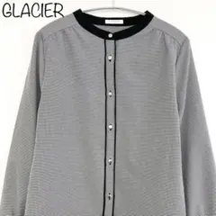 【GLACIER】千鳥格子　ノーカラーブラウス　S　長袖のサムネイル