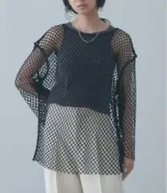 ネット編み ブラック オーバーサイズ トップス