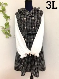 ベルト付き 袖切替チェックトレンチワンピース 大きいサイズ 3L