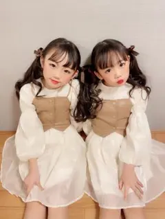 140 未使用 ビスチェ ポワン袖 ワンピース セット 海外 韓国子供服