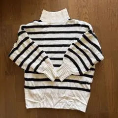 未使用　ストライプ タートルネックニット　Fサイズ