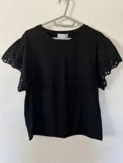 しまむら　袖刺繍トップス　黒のサムネイル