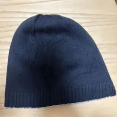 ネイビー・ホワイト 編み込みニットビーニー リバーシブル