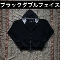 80s 90s 黒 ダブルフェイス 短丈 ジップパーカー ビンテージ 裏サーマル