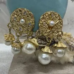 11.912【イヤリング】アクセサリー　ピアス変更可　パール　大ぶり