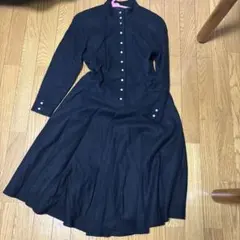 【日本製】バブリースーツ　ワンピース　ツイード 金ボタン ノーカラー 昭和レトロ