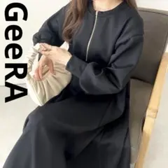 GeeRA ジーラ　前後2WAYハーフジップワンピース　ブラック　マキシ丈　黒