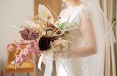 ブライダルブーケ　ウェディングブーケ 造花ブーケ　ブートニア付き