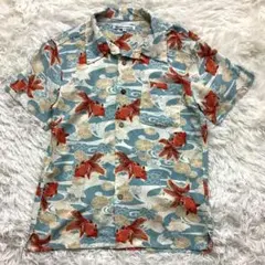 ☆鯉柄 アロハシャツ シルク未使用和柄 開襟 半袖 M Fukuwauchi - メルカリ