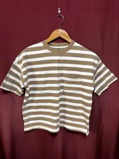 GU ボーダー ポケットTシャツ ベージュ M