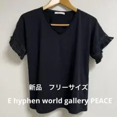 新品＊イーハイフンワールドギャラリー袖フリンジ付きVネック半袖Tシャツブラックのサムネイル