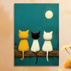 ポスター　インテリア　猫のお月見　3045　キャンバスアート　ウォールアート