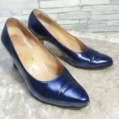 サルヴァトーレフェラガモ 22cm パンプス メタリックブルー 5C