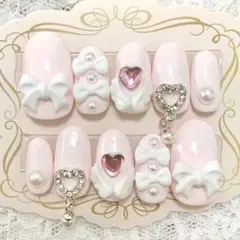 量産型ネイルチップ ピンク リボン