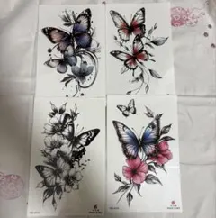 蝶と花のタトゥーシール4枚セット