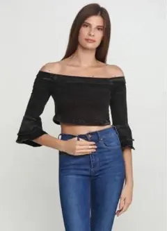 【日本未入荷】ZARA オフショルダー デニム トップス