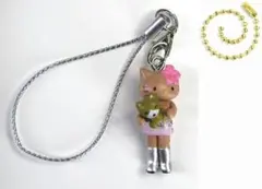 日焼けキティ 携帯ストラップ 根付 キーホルダー12cm金ボールチェーン 銀紐