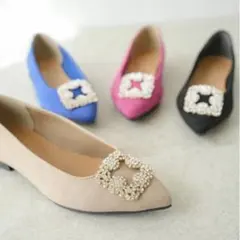 rectangle パール&ビジューチャーム付パンプス ベージュL　新品未使用