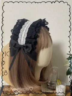 ♡ブラック漆黒 ホワイトハシゴ白薔薇&リボン ロリータ量産型 卒業式ゴスロリ♡