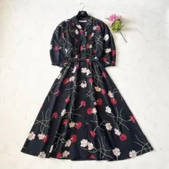 ヴィヴィアンタム 水墨画風植物柄 シャツワンピース シルク100 S ヴィヴィアンタム 水墨画風植物柄 シャツワンピース シルク100 S