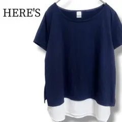ヒアーズ HERE'S 半袖 Tシャツ L ネイビー×ホワイト カットソー 無地のサムネイル