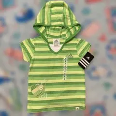 adidas フード付きTシャツ 4歳用 グリーンストライプ　新品タグ付きのサムネイル