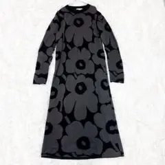 マリメッコ　ウニッコ　花柄　ニットロングワンピース　ブラック　グレー　M 黒