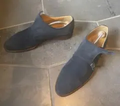 美品スーツカンパニー 日本製 ダブルモンクシューズ スエード ネイビー