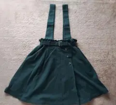 pom ponette ダークグリーン サスペンダースカート