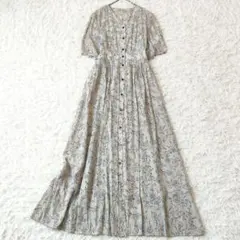 3632y美品 エストネーション フリル総柄ワンピース トリアセテート 