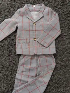 グレーと赤のチェック柄スーツセット 100cm