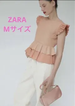 【美品】ZARA フェイクレザーフリルトップス Mサイズ
