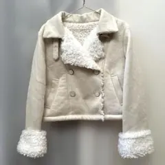 アイボリー フリースボアジャケット ダブルブレスト