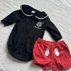 ミッキー 襟付きロンパースとショートパンツ 80