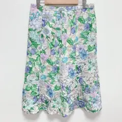 リネン100% 花柄 マーメイドスカート ミモレ丈 バックファスナー 薄手 涼感