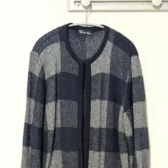ネイビーグレー チェック柄 ロングカーディガン