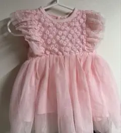 50-60サイズ　ベビー　ドレス　ピンク　レース　刺繍　花柄　お食い初め　退院服