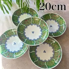 献上古伊万里　大皿　５枚セット　緑　グリーン　和食器　多用皿　金彩　豪華　和皿
