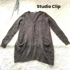 スタディオクリップ 長袖 ロングカーディガン ウールニット こげ茶 ナチュラル