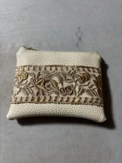 インド刺繍リボン フェイクレザー ポーチ ハンドメイド