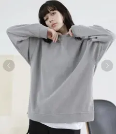 エテリオ　コーデュロイ　カットコーデュロイクルーネックプルオーバー　グレー　M