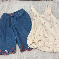 futafuta 【イチゴ柄セット】デニム生地オーバーオール / デニムズボン