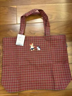 ファミリア　familiar エコバッグ　トートバッグ　赤系チェック　日本製